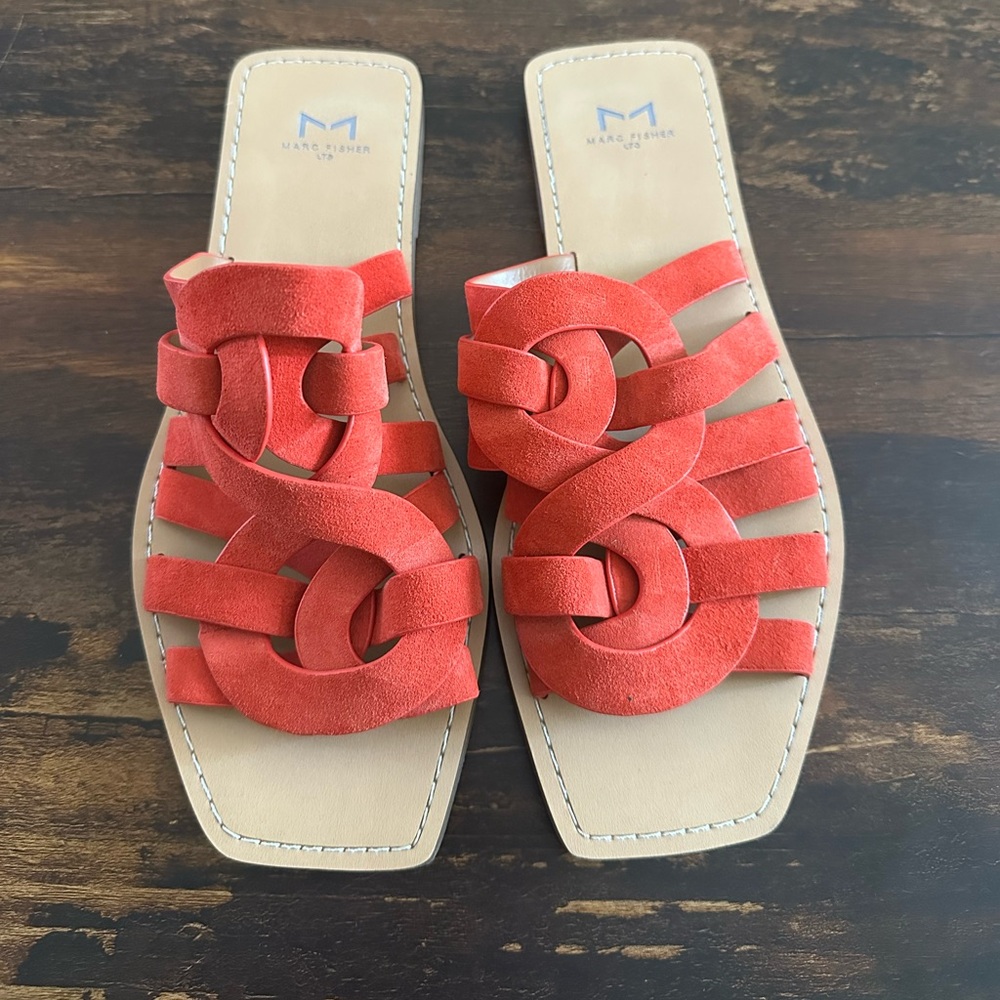 Marc Fisher Red Suede Sandals Sz 8